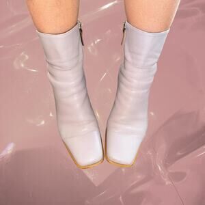 Vintage Y2K ALOHAS pastel lavender leather ankle boots square toe block heel